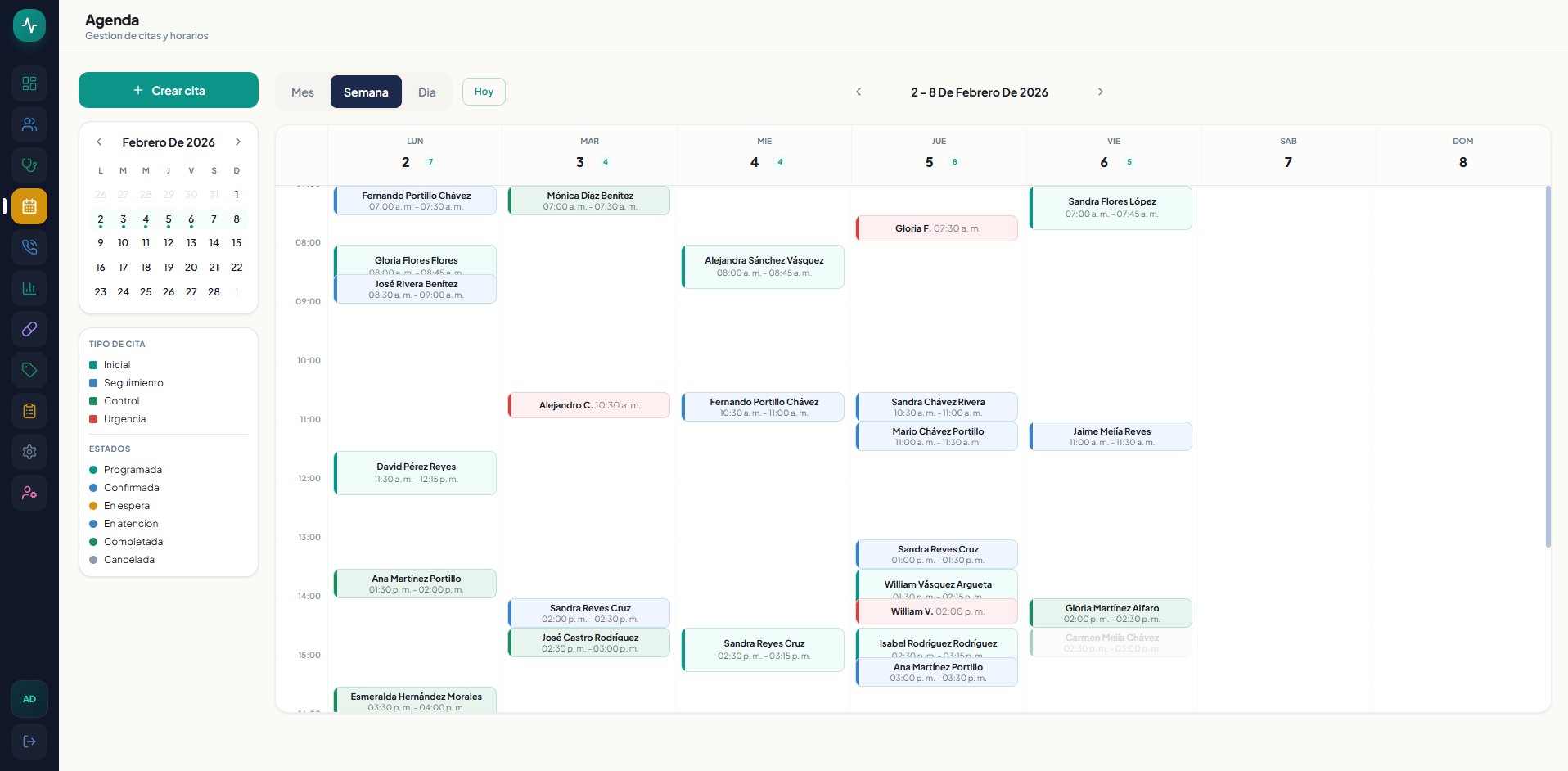 Agenda semanal OCMED